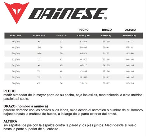 Tabla de tallas Dainese